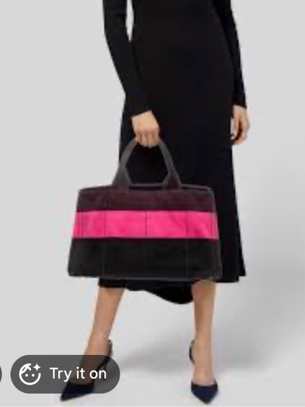 Prada Women's Canvas Tote Bag in Black and Hot Pink